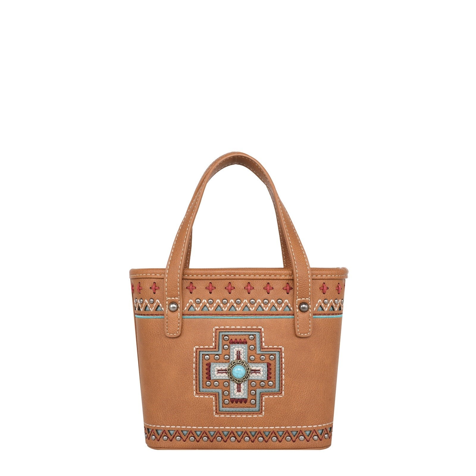 Small Tote/Crossbody Bag-Aztec Cross-Brown