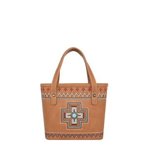 Small Tote/Crossbody Bag-Aztec Cross-Brown