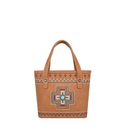 Small Tote/Crossbody Bag-Aztec Cross-Brown