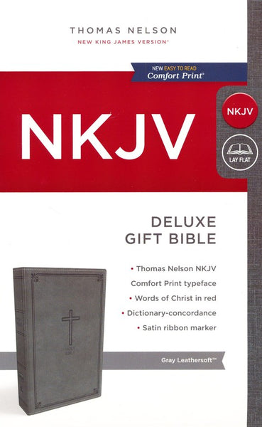 NKJV Deluxe Gift Bible (Comfort Print) - Gray Leathersoft | Presentation Page, Red Letter, Maps, Concordance