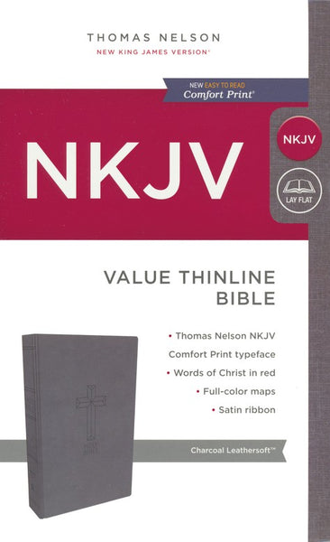 NKJV Thinline Bible (Comfort Print)-Charcoal Leathersoft