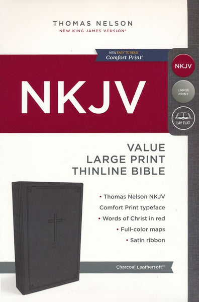 NKJV Thinline Bible/Large Print (Comfort Print)-Charcoal Leathersoft