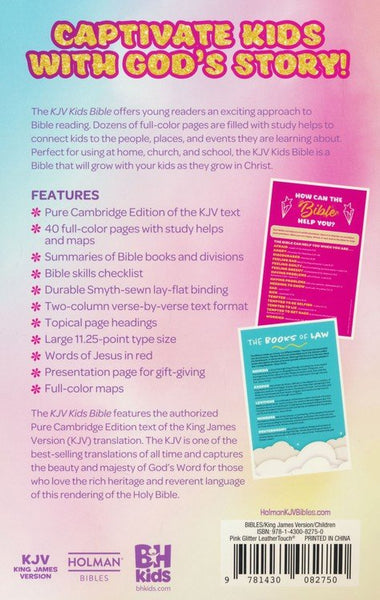 KJV Kids Bible, Pink LeatherTouch, Red Letter, Pure Cambridge Text, Presentation Page, Study Helps for Children, Full-Color Inserts and Maps, Easy-to-Read Bible MCM Type