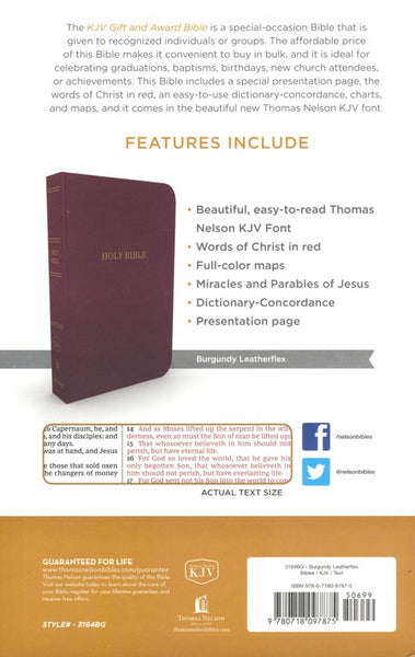 KJV Gift & Award Holy Bible - Burgundy Leatherflex | Comfort Print, King James Version