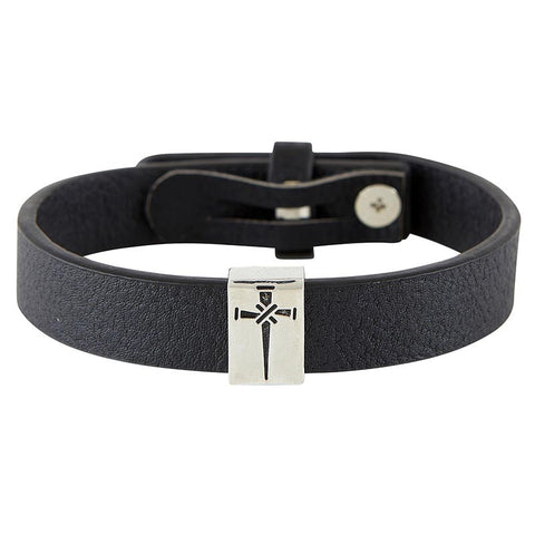 Bracelet-Faux Leather-Cross Of Nails (8" Adjustable)