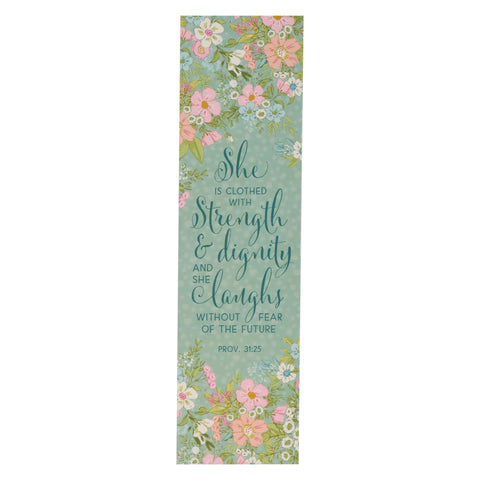 Bookmark-Teal Floral/Strength & Dignity Prov. 31:25 (Pack Of 10)