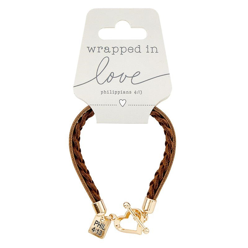 Bracelet-Wrapped In Love w/Heart Clasp-Brown