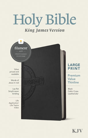 KJV Large Print Premium Value Thinline Bible Filament Enabled Edition-Black Celtic Cross LeatherLike