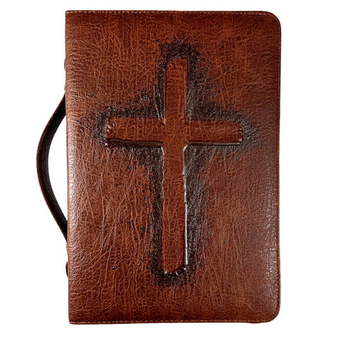 Bible Cover-Vintage Cross-Brown-XLG