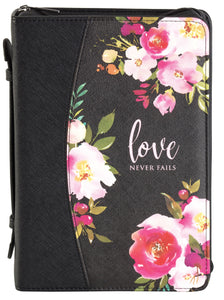 Bible Cover-Love Never Fails-XLG-Black/Floral