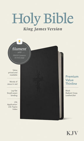 KJV Premium Value Thinline Bible: Filament Enabled Edition with Study and Devotional App (Black Radiant Cross LeatherLike)