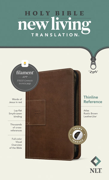 NLT Thinline Reference Zipper Bible Filament Enabled Edition-Atlas Rustic Brown LeatherLike Indexed