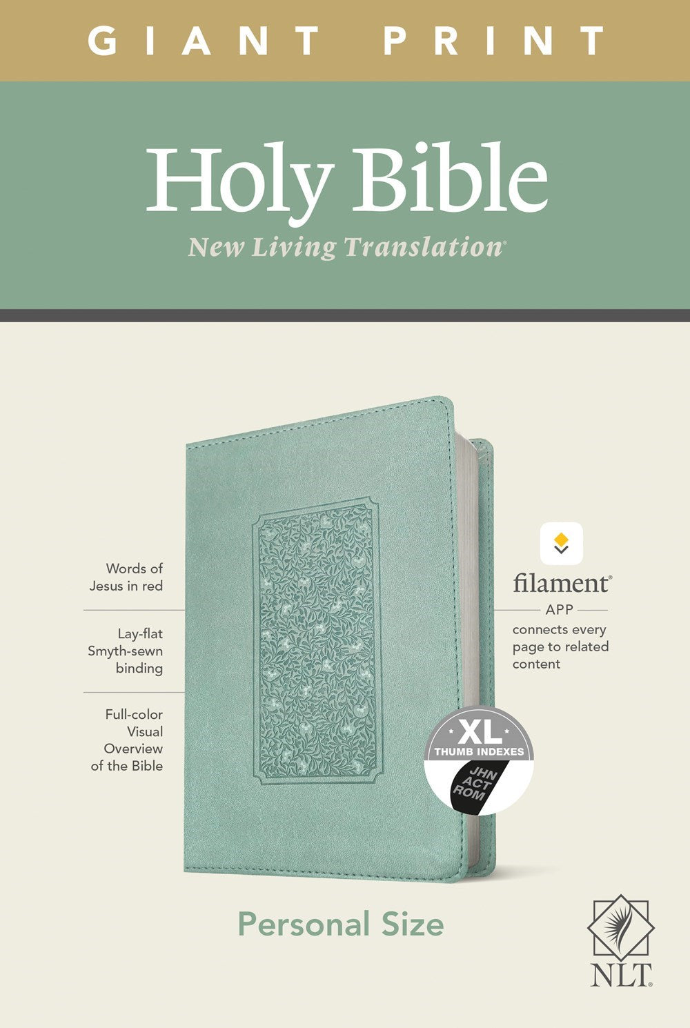 NLT Personal Size Giant Print Bible/Filament Enabled-Teal Floral Frame LeatherLike Indexed