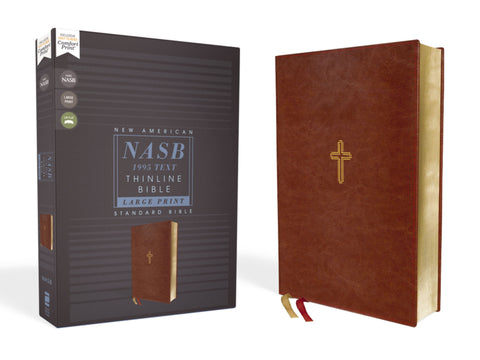 NASB Thinline Bible/Large Print (Comfort Print)-Brown Leathersoft