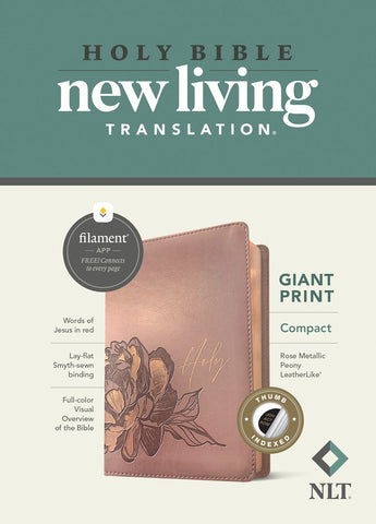 NLT Compact Giant Print Bible/Filament Enabled Edition-Rose Metallic Peony LeatherLike Indexed