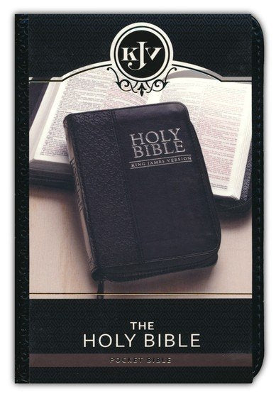 KJV Holy Bible, Mini Pocket Bible – Zippered Black Faux Leather Bible w/Ribbon Marker, King James Version