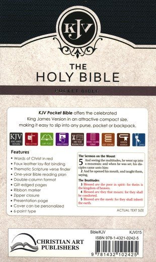 KJV Holy Bible, Mini Pocket Bible – Zippered Black Faux Leather Bible w/Ribbon Marker, King James Version