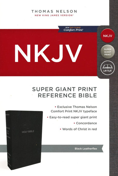 NKJV Super Giant Print Reference Bible (Comfort Print)-Black Leather-Look