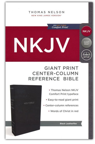 NKJV Giant Print Center-Column Reference Bible (Comfort Print)-Black Leather-Look