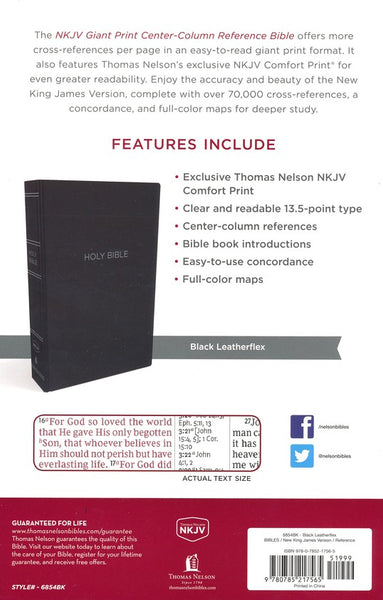 NKJV Giant Print Center-Column Reference Bible (Comfort Print)-Black Leather-Look