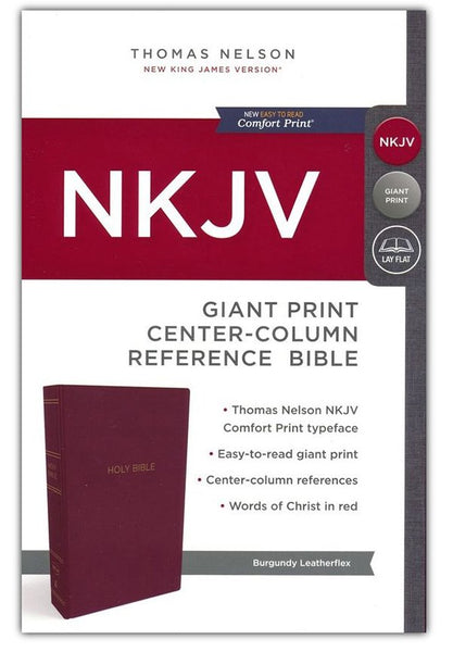 NKJV Giant Print Center-Column Reference Bible (Comfort Print) - Burgundy Leather-Look