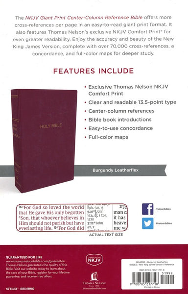 NKJV Giant Print Center-Column Reference Bible (Comfort Print) - Burgundy Leather-Look