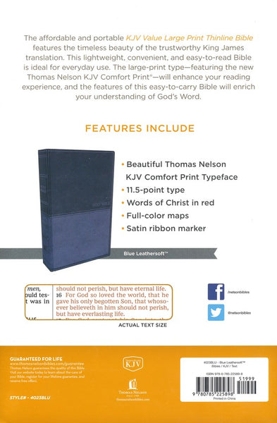 KJV Value Thinline Bible/Large Print (Comfort Print)-Blue Leathersoft