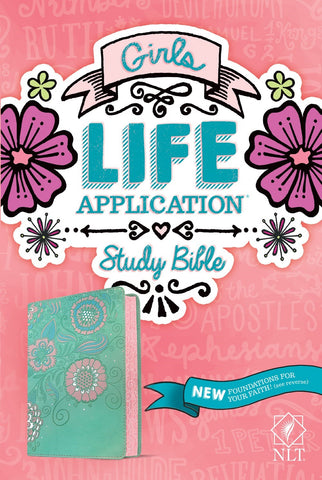 NLT Girls Life Application Study Bible, LeatherLike Teal/Pink Flowers | Life Application Notes, Full-Color Sections, Foundations for Faith, ECPA Award Finalist