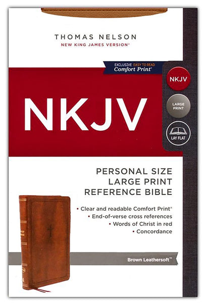 NKJV Personal Size Large Print Reference Bible (Comfort Print)-Brown Leathersoft