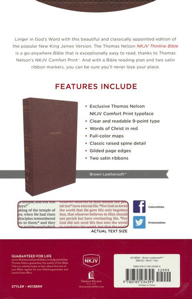 NKJV Thinline Bible: Holy Bible, New King James Version with Comfort Print (Brown LeatherSoft Edition)