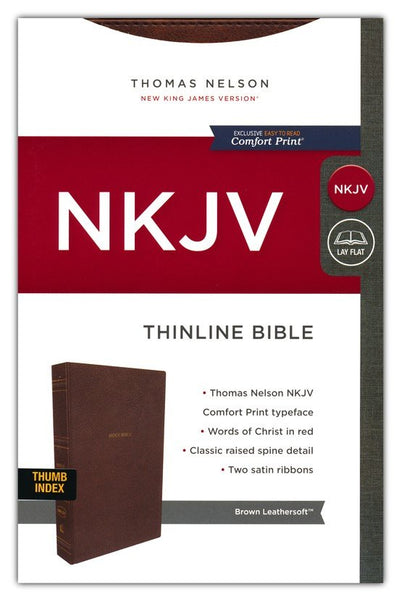 NKJV Thinline Bible (Comfort Print)-Brown LeatherSoft Indexed