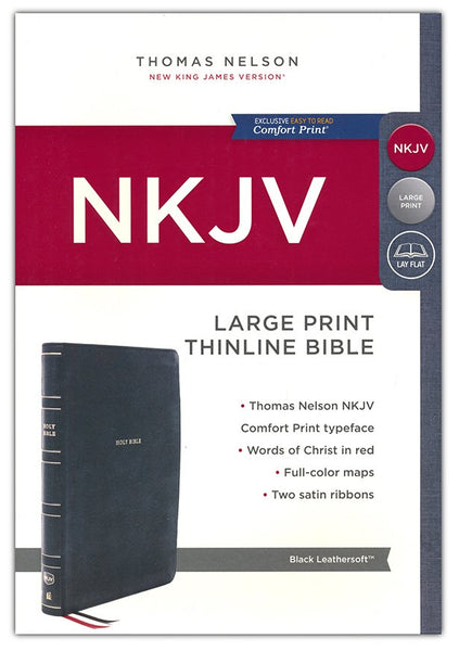 NKJV Large Print Thinline Bible (Comfort Print)-Black Leathersoft