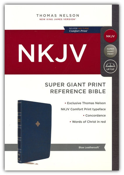 NKJV Super Giant Print Reference Bible, Blue Leathersoft - 17-Point Comfort Print, Cross-References, Concordance, Maps - Holy Bible New King James Version