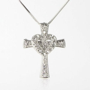 Necklace-Eden Merry-Crystal Cross w/Loose Crystal Heart (18")