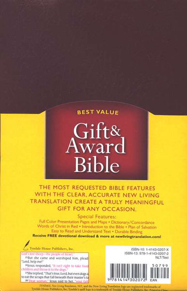 NLT Gift & Award Bible-Burgundy Imitation Leather