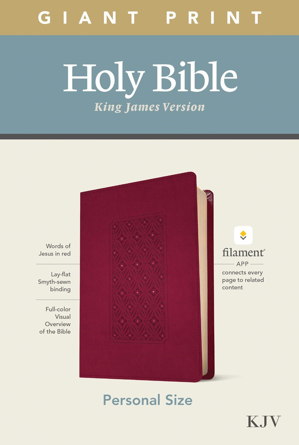 KJV Personal Size Giant Print Bible/Filament Enabled-Cranberry Diamond LeatherLike