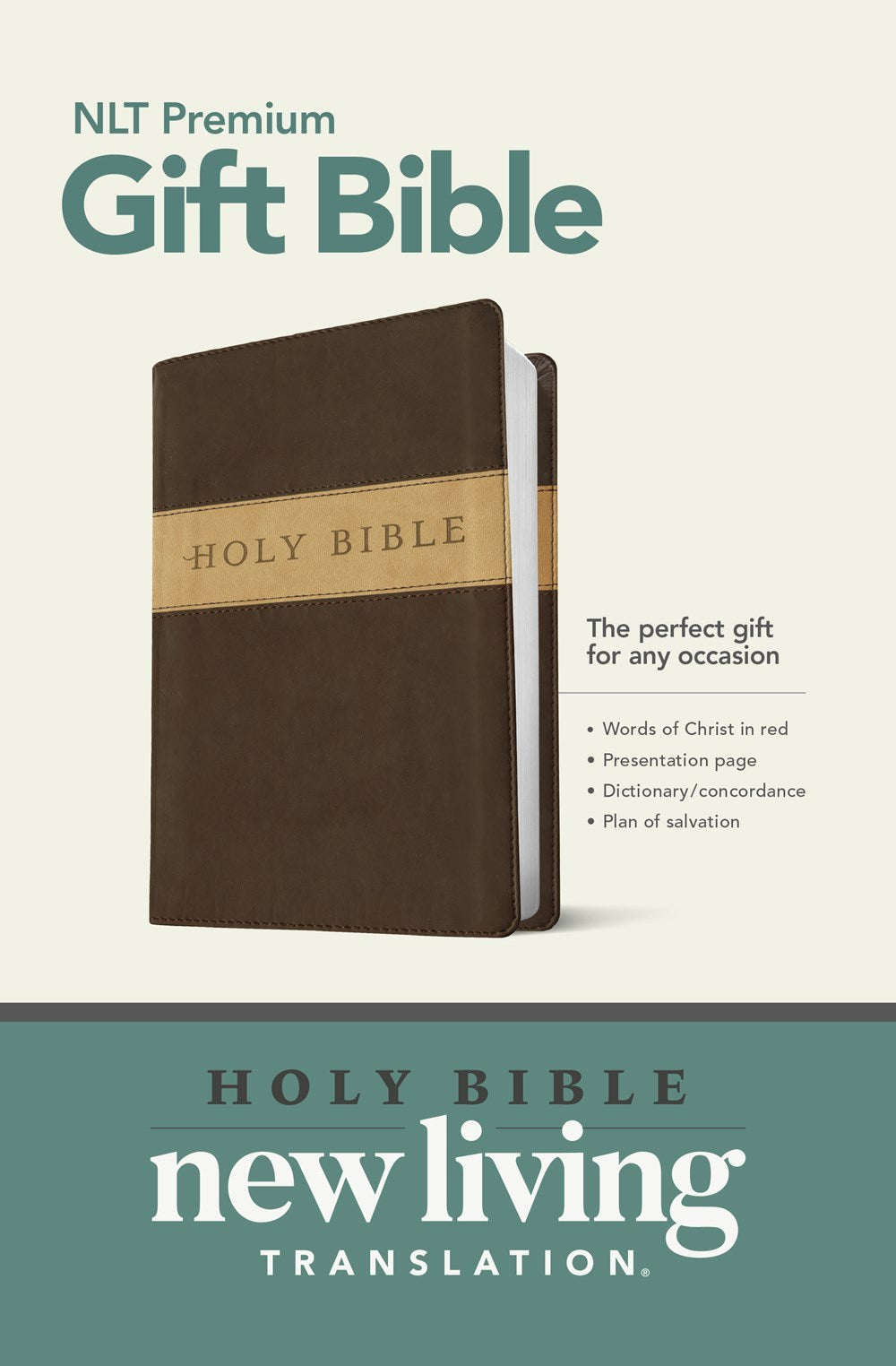 NLT Premium Gift Bible: Tan/Brown TuTone – Perfect for Gift Giving with Words of Christ in Red, Dictionary/Concordance, and More