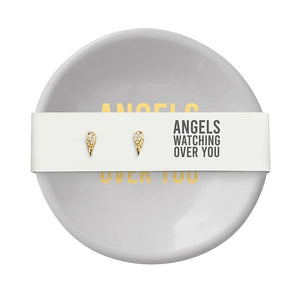 Ring Dish & Earrings-Angels Watching Over You-Angels/Gray (3"D)