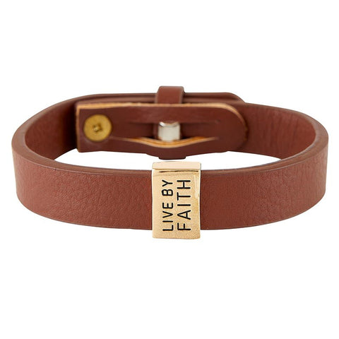 Bracelet-Faux Leather-Live By Faith (8" Adjustable)