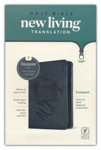 NLT Compact Bible/Filament Enabled Edition-Charcoal Patch LeatherLike w/Zipper