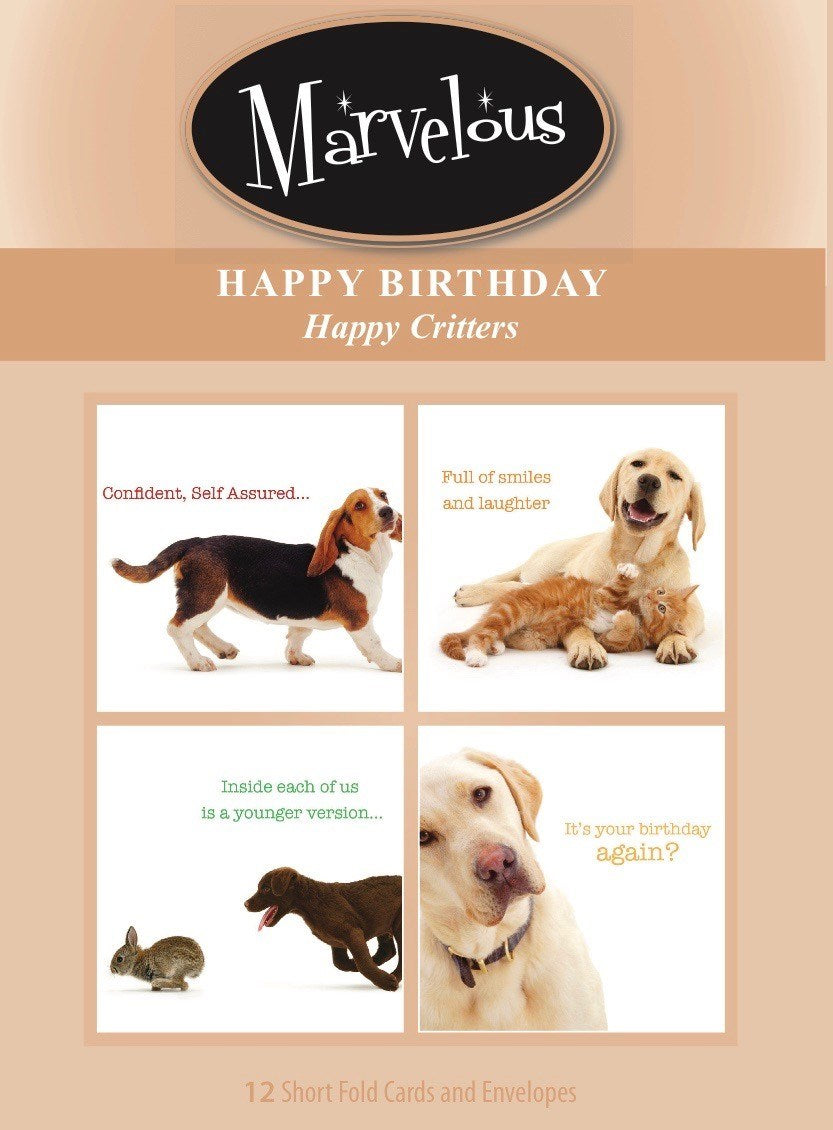 CARD-MARVELOUS HAPPY CRITTERS BIRTHDAY #186 (BOX OF 12)