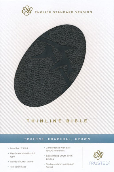 ESV Thinline Bible-Charcoal Crown Design TruTone