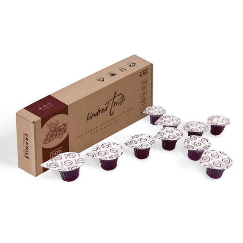 Easy Open Pre-filled Communion Cups and Wafer Set 10 Count by Kindred Truth with Communion Bread and Juice Included