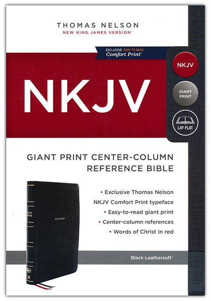 NKJV Holy Bible, Giant Print Center-Column Reference Bible, Black Leathersoft, Thumb Indexed, 72,000+ Cross References, Red Letter, Comfort Print: New King James Version