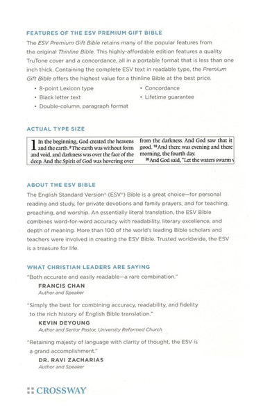 ESV Premium Gift Bible: Complete ESV Text with Concordance (Teal Floral Design TruTone Edition)