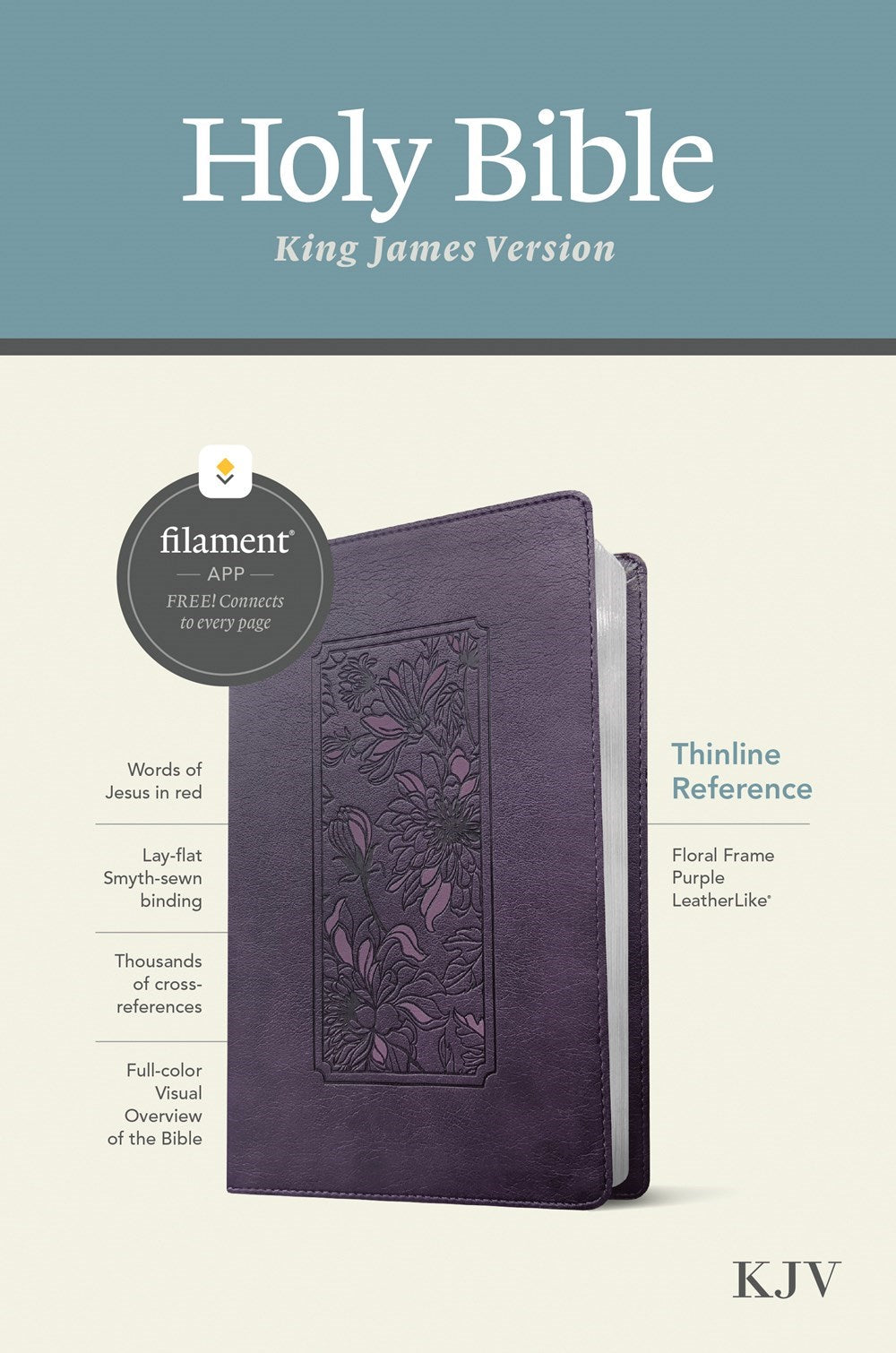 KJV Thinline Reference Bible Filament Enabled Edition-Floral Frame Purple LeatherLike