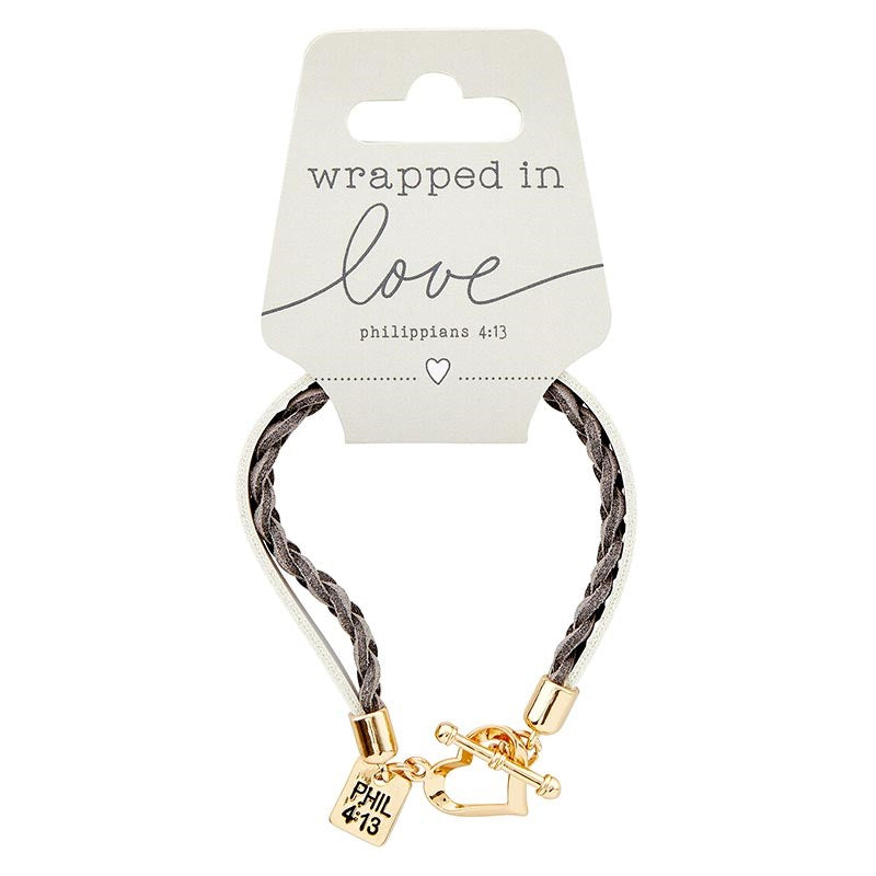 Bracelet-Wrapped In Love w/Heart Clasp-White