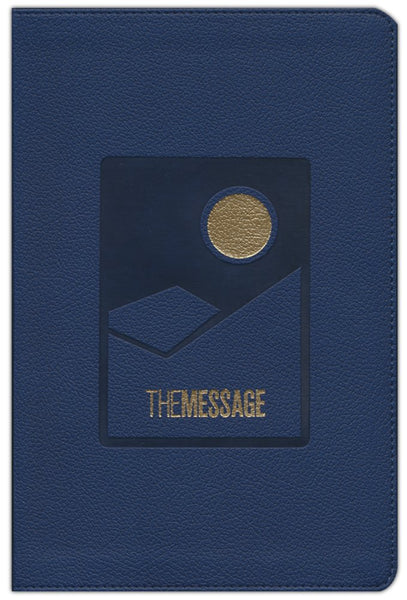 The Message Deluxe Gift Bible, Large Print - Navy Leather-Look | Personalization, Maps, Ribbon Marker