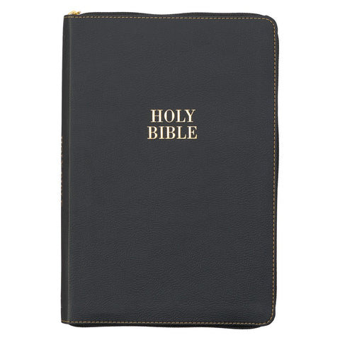 KJV Large Print Thinline Bible-Black Faux Leather Indexed w/Zipper