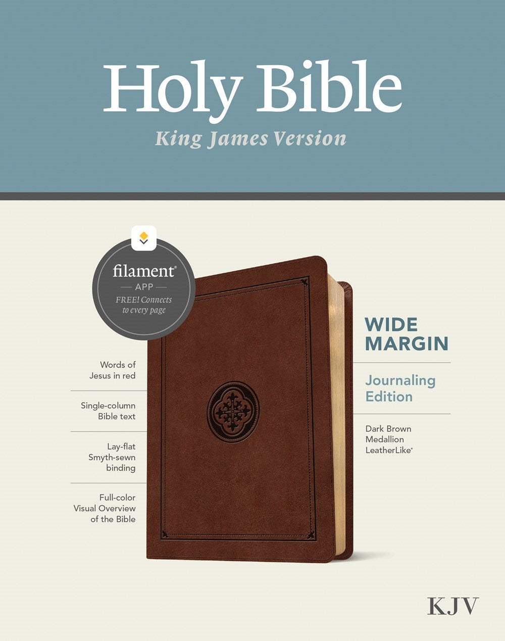 KJV Wide Margin Bible Filament Enabled-Dark Brown Medallion LeatherLike